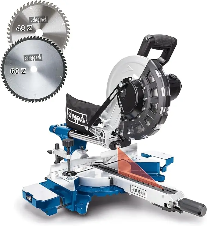 Scie à onglet Scheppach avec démarrage progressif & laser HM254 | 2000W
